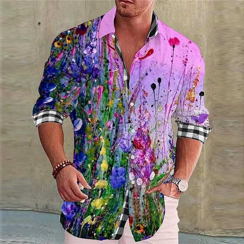 2023 mens shirt color graphics 3D geometric rainbow long-sleeved single-breasted shirt fashion street view design 6XL K251110