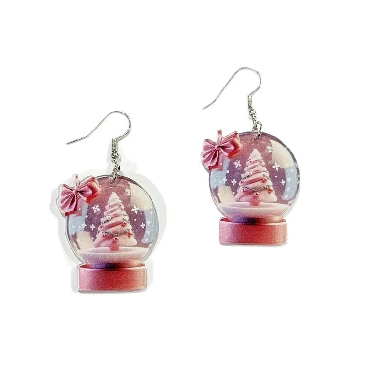2025 acrylic earrings Christmas snowball cake tree fashion earrings pink bow Christmas gift 251031