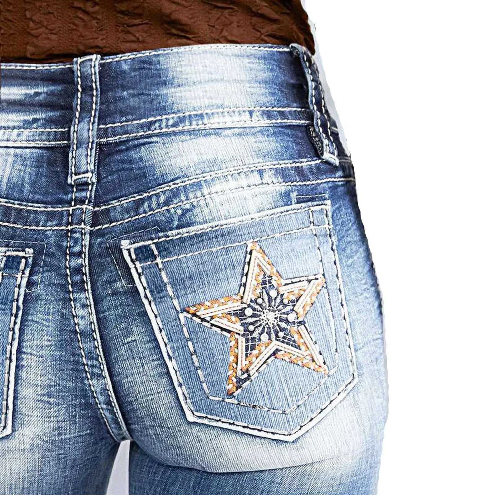 Women Fitting Micro-Flared Jeans Casual Chic Deep Blue Denim Pants with Double-Buttons Pocket Zipper Daily Wear Comfy All-Match C251110