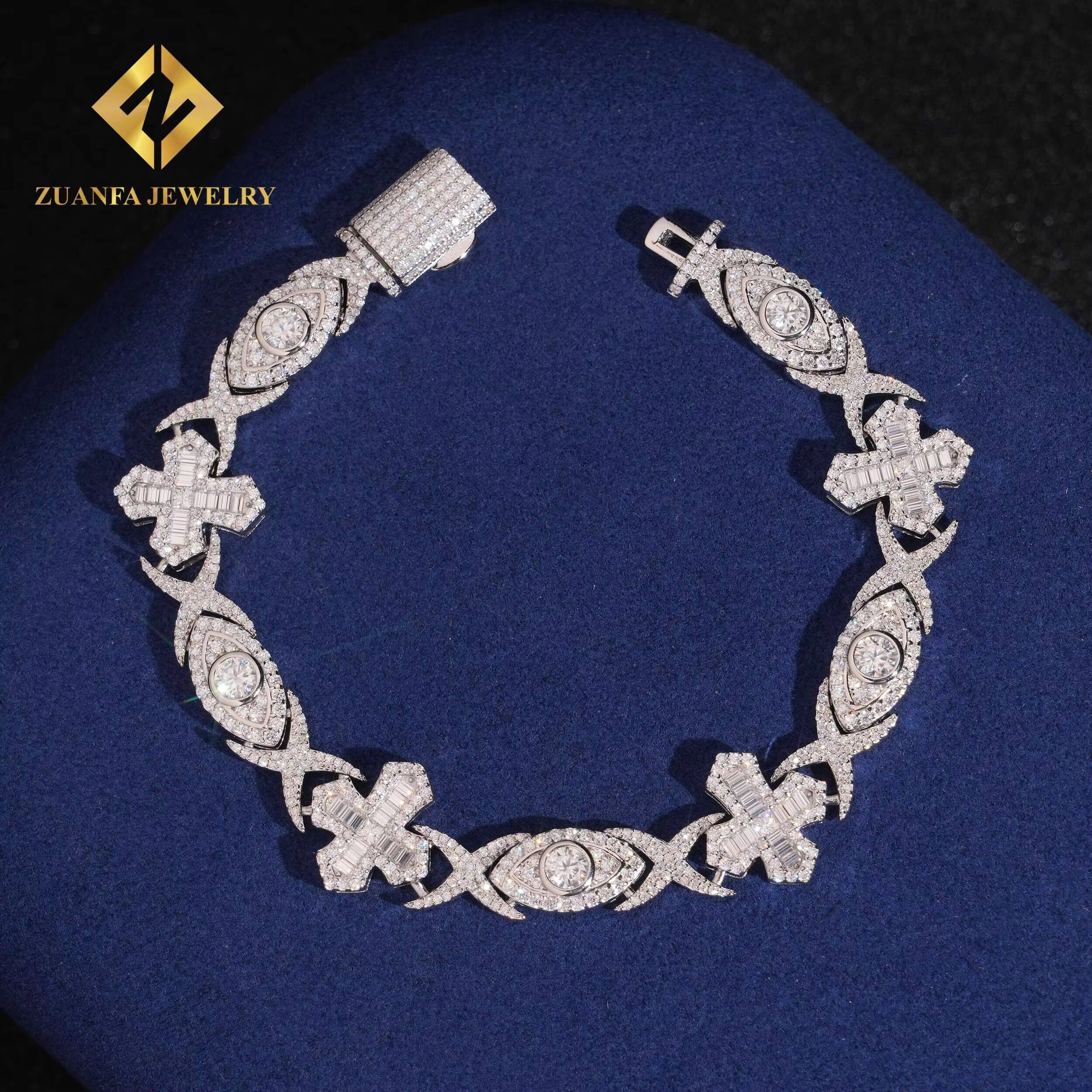 New Style Bracelet 925 Silver Iced Out VVS Moissanite Diamond Hip Hop Jewelry Cross Eye Cuban Necklace Men Style