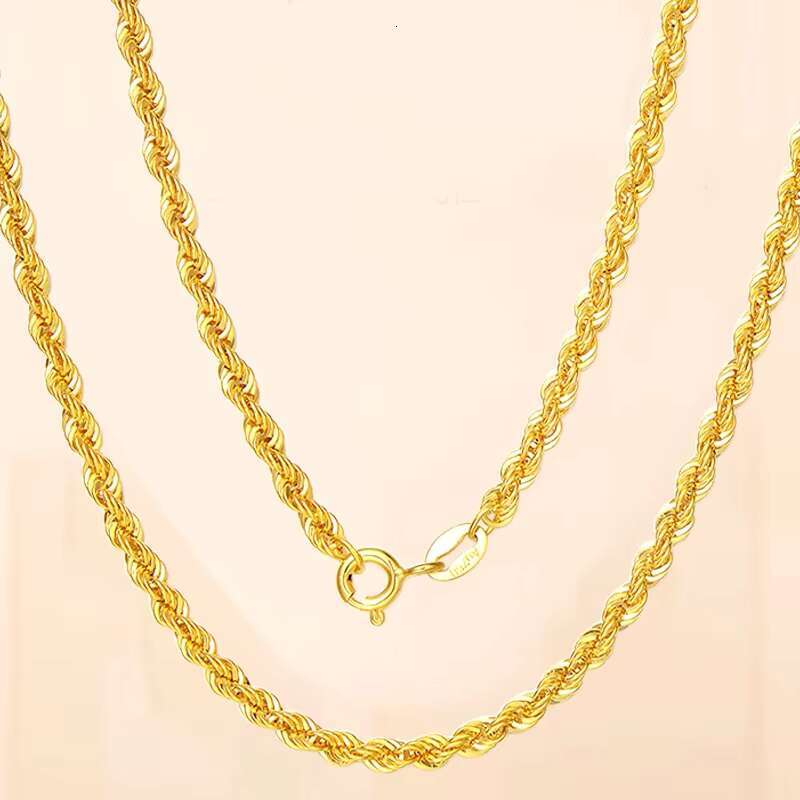 Fine Jewelry 18k Yellow Gold Necklace Wholesale 1.63mm 1.74mm Womens Rope Chain 18inch Twisted Chain Gold Rope Chain