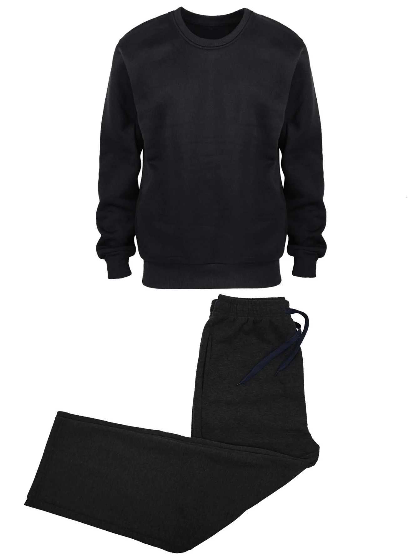 Mens top and pants set autumn and winter two-piece set solid color round neck casual sports shirt fitness sports pants set W251110