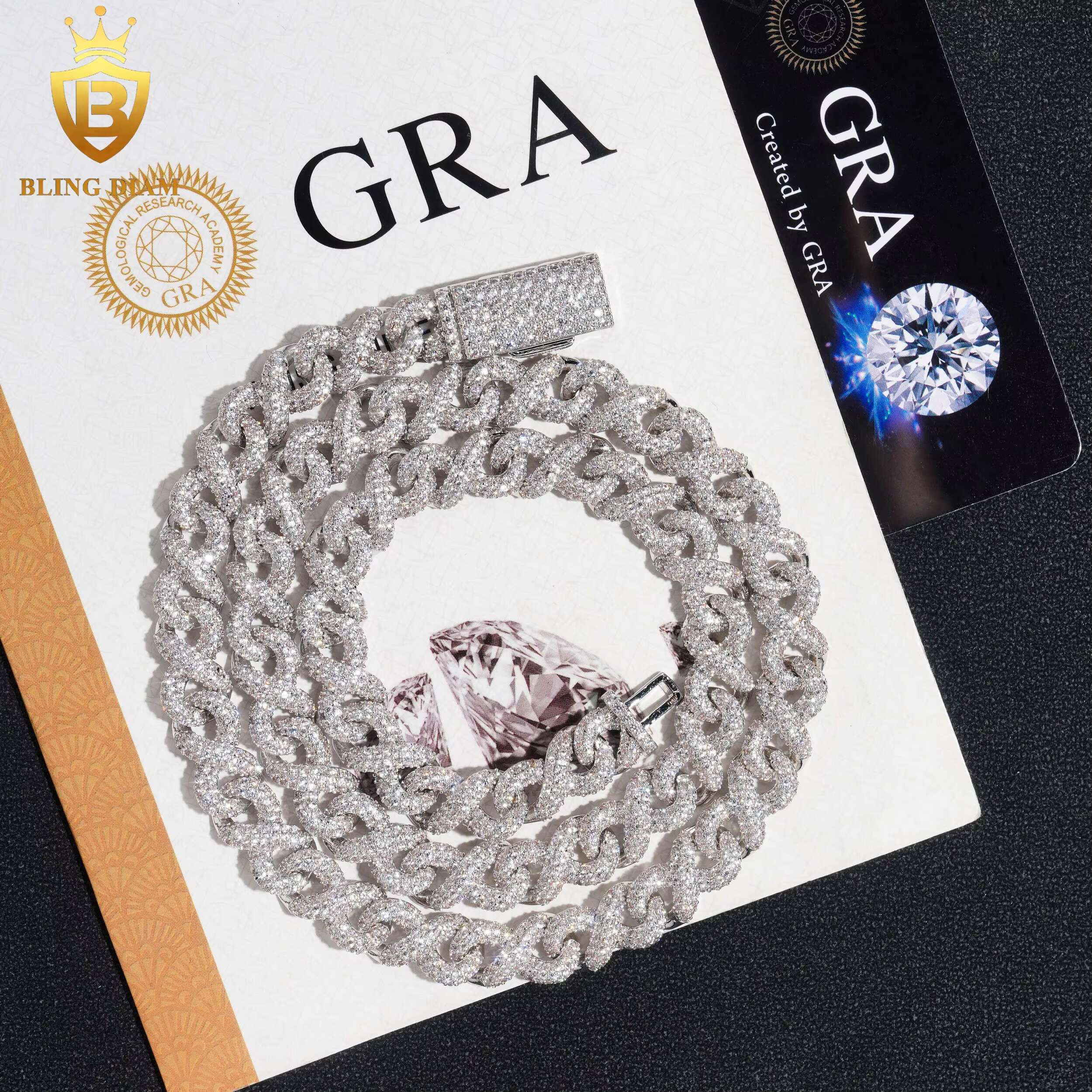 8mm Hip Hop Jewelry Cuban Link Chain 925 Sterling Silver Moissanite Iced Out Necklace for Men High Quality