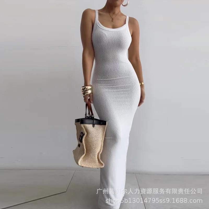 Sexy Belt Bodycon Maxi Dress for Women Summer Fashion Sleeveless Extra Long Party Dress Elegant 250409