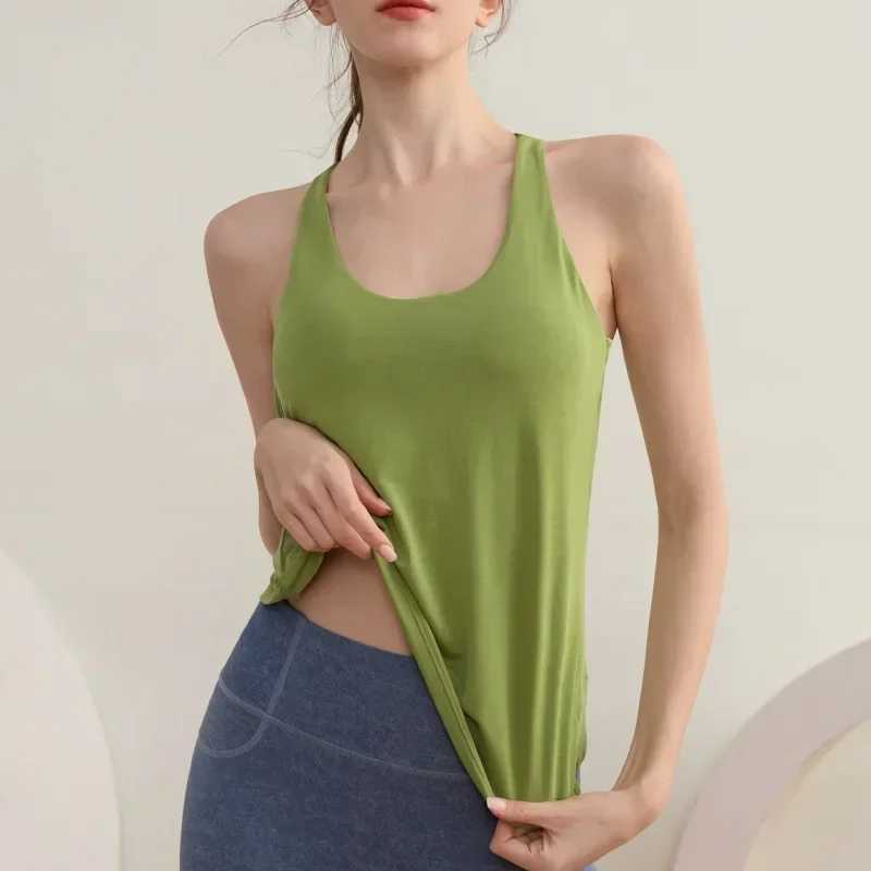 Womens shoulder strap fitness yoga vest high stretch sports vest slim fit with detachable pad fitness suitXJ250410
