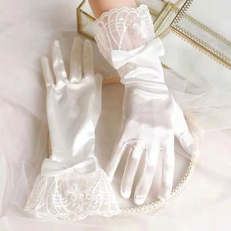 Off-White Satin Lace Wedding Gloves for Bride Fancy Bridal Accessories Formal Party Fingertip Wedding Gloves L251110