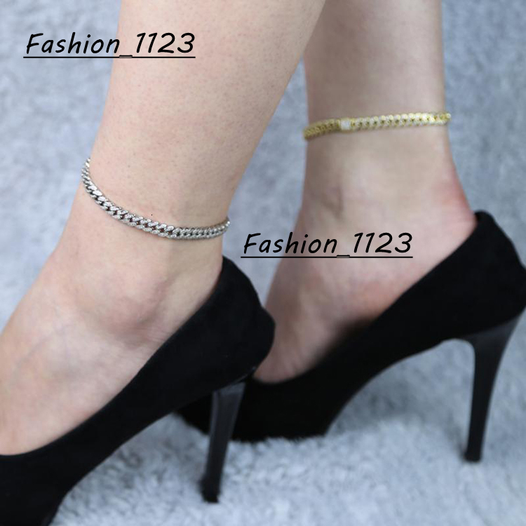 Wholesale Custom Anklets Bling Moissanite Diamond Miami Cuban Link Chain Anklet 60mm Hip Hop Women Body Jewelry