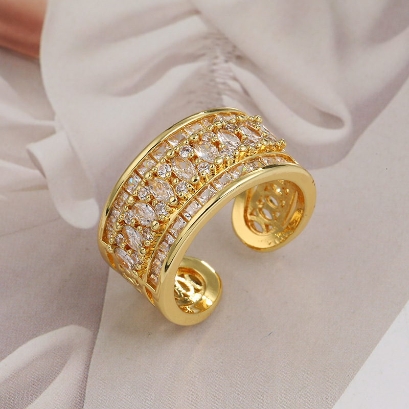 Cross Border European And American Full Fashion Ring Diamond Multi-layer Women's Open Ring Minimalist Luxury High-end Designer Ring Index Finger