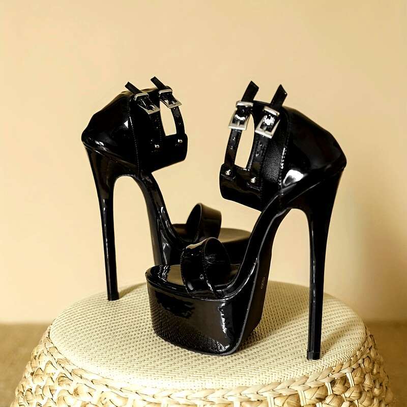 Black Cover Stiletto Sandals For Women - Sexy High Heel Summer Shoes With Ankle Straps & Buckles, Breathable Design, Round Toe, Rubber Sole, Fashion A