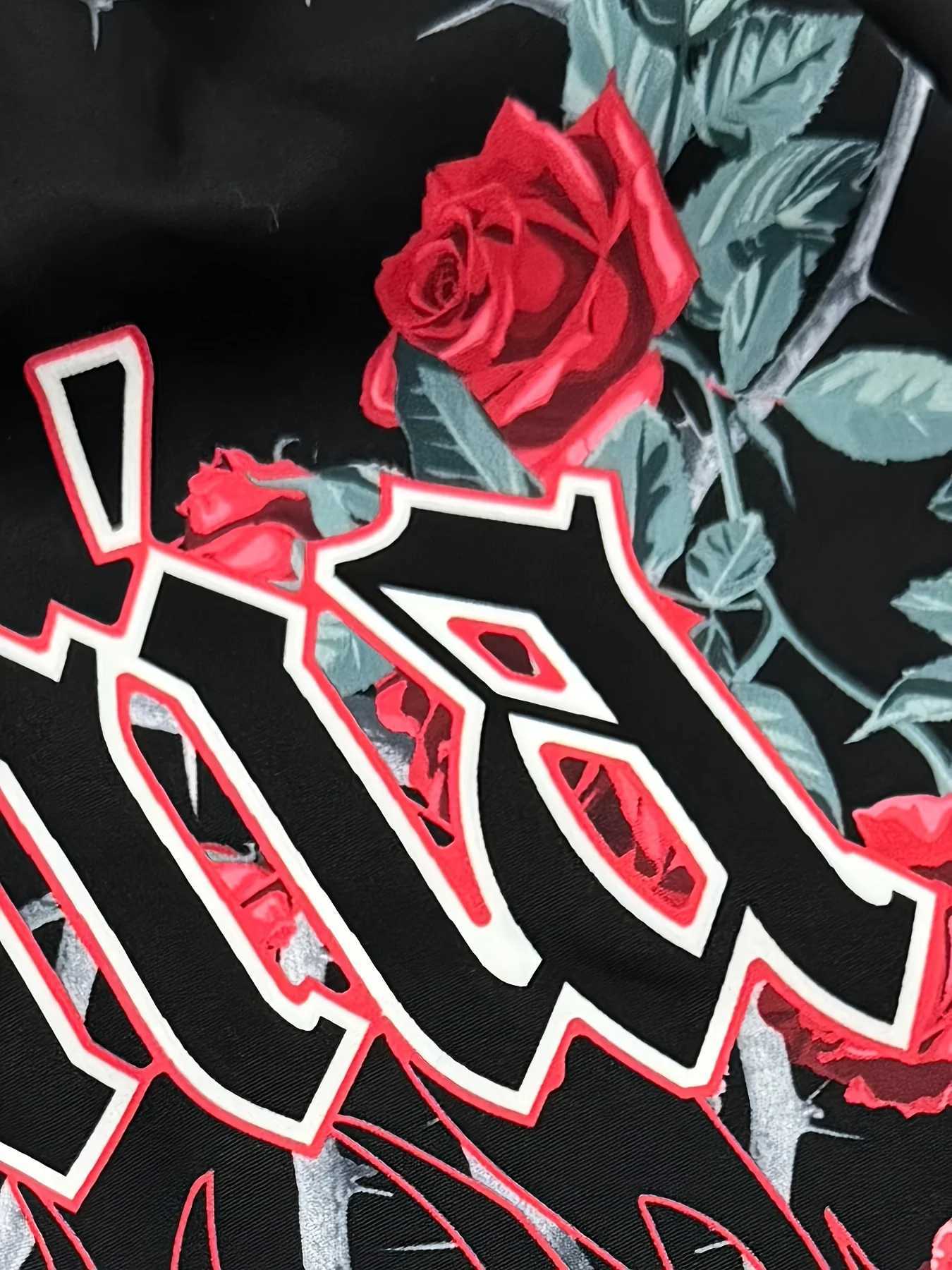 3D fashionable rose and flame printed drawstring shorts with flat top fashionable summer shorts with pockets suitable for basketball sports X250410