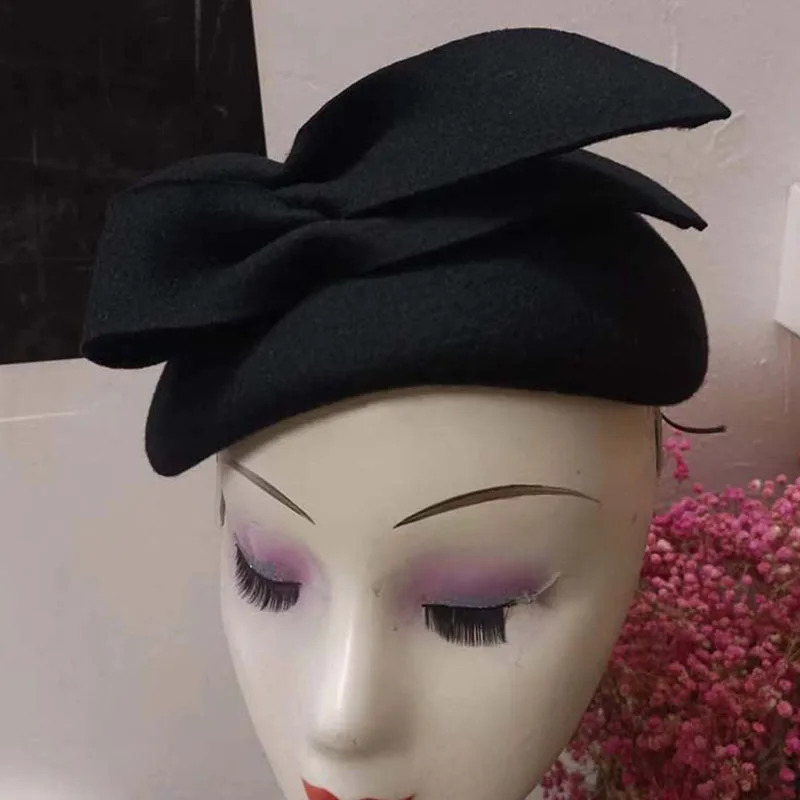Women French Style Beret Wool Felt Hat Bow Dressy Fedora Hat Winter Pillbox Hat Dressy Hats Wedding Bridal Occasion Church Hat 250409