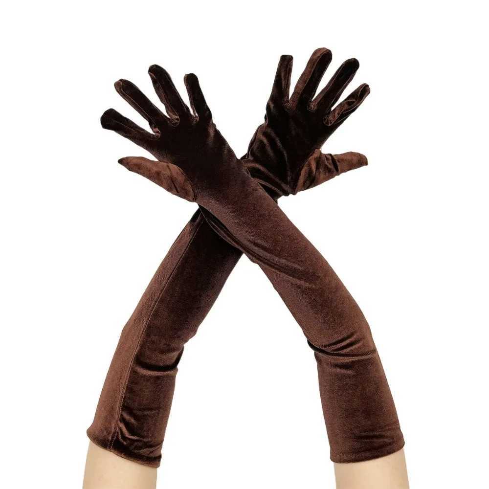 Elegant Plush Golden Velvet Gloves Cosplay Keep Warm Long Gloves Elastic Stage Performance Party Gloves Girl L251110