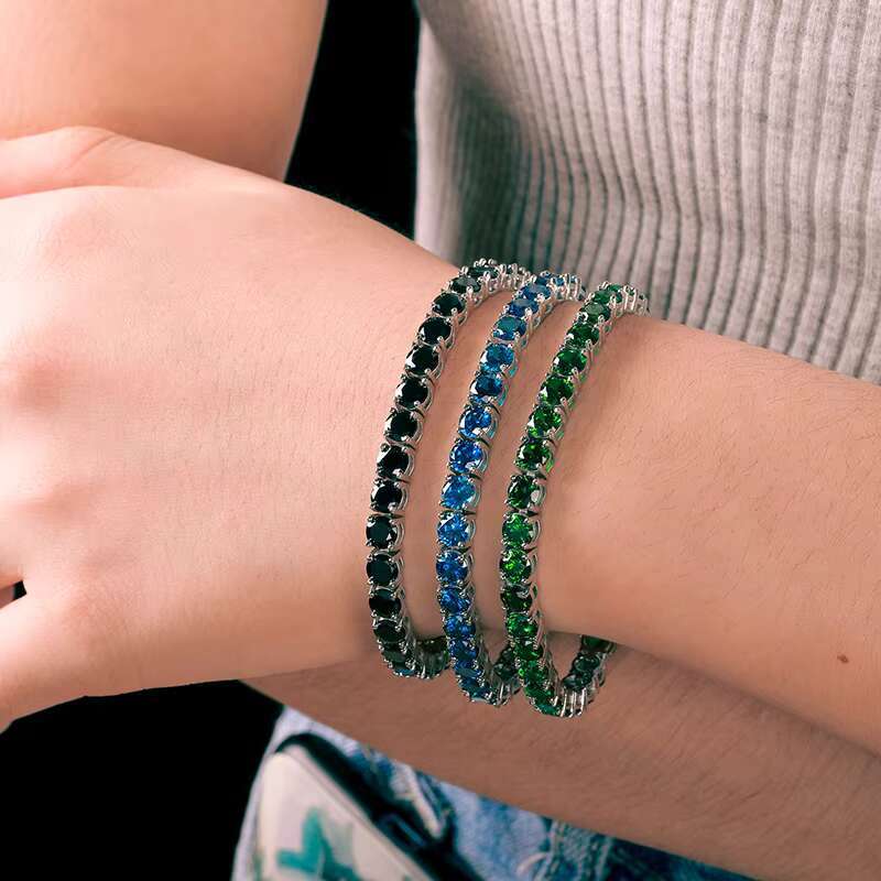 New Arrival Fine Jewelry 925 Sterling Silver Pass Diamond Tester Black VVS Moissanite Diamond Tennis Chain Bracelet