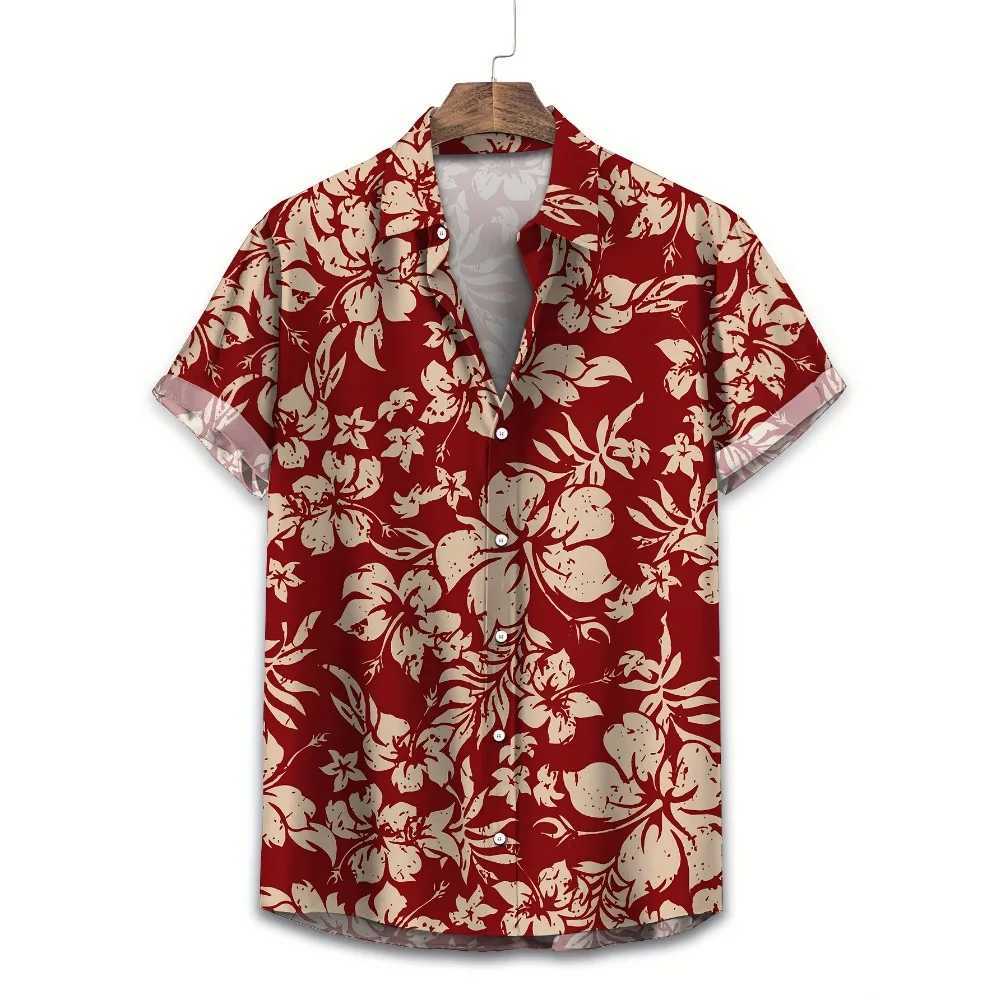 Hawaiian style floral pattern mens short sleeved lapel shirt summer outdoor vacation mens button up shirt X250410