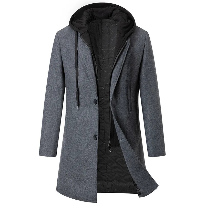 Autumn Winter Mens Wool Trench Coat Fashion Hooded Warm Long Woollen Coats Business Casual Turn Down Collar Woolen Blend Men 251103
