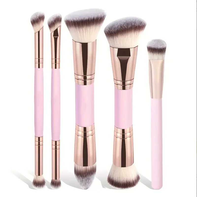 5PCS Double Ended Foundation Makeup Brush Set Flat Angled Tips for Flawless Liquid Powder Concealer and Cream Application L251110