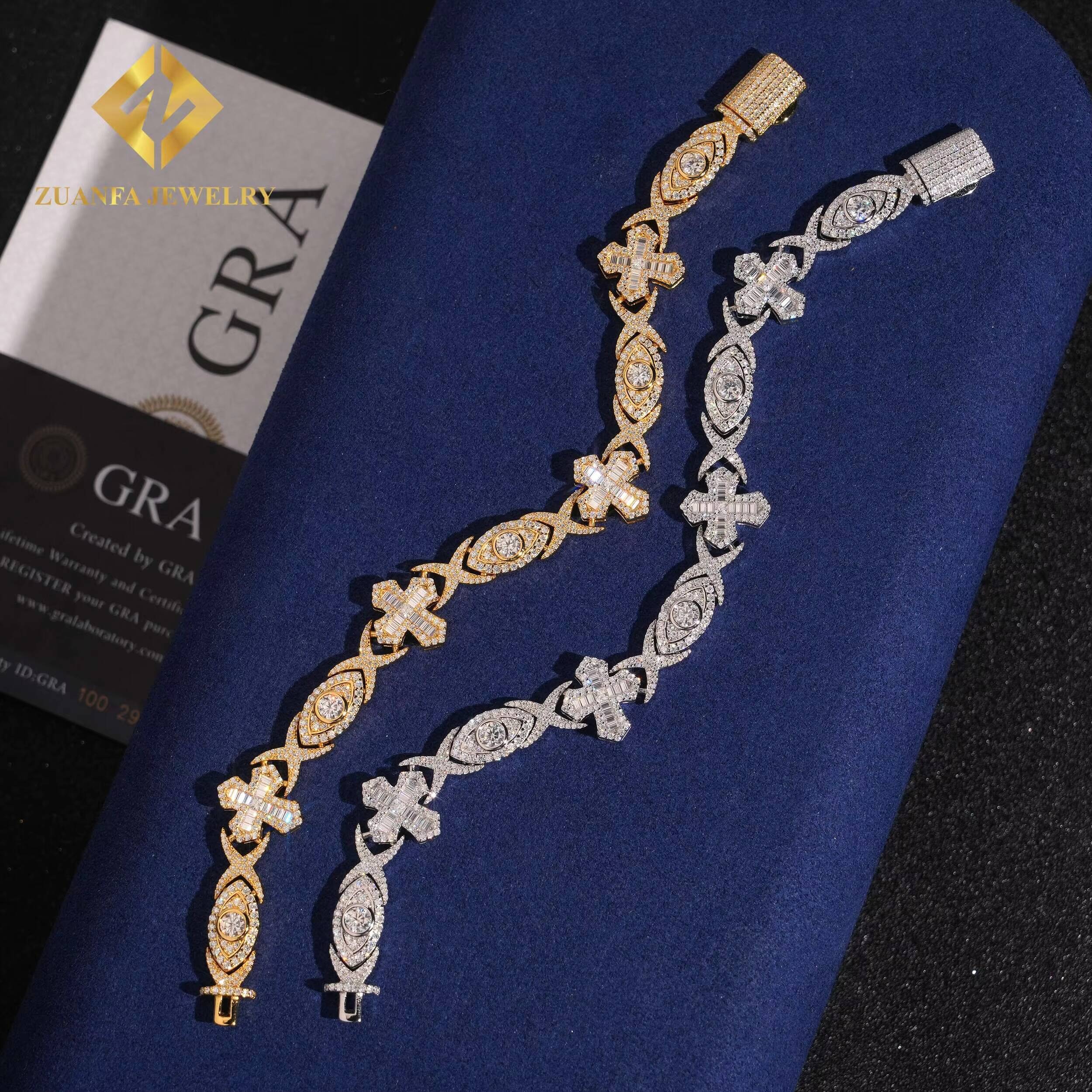 New Style Bracelet 925 Silver Iced Out VVS Moissanite Diamond Hip Hop Jewelry Cross Eye Cuban Necklace Men Style