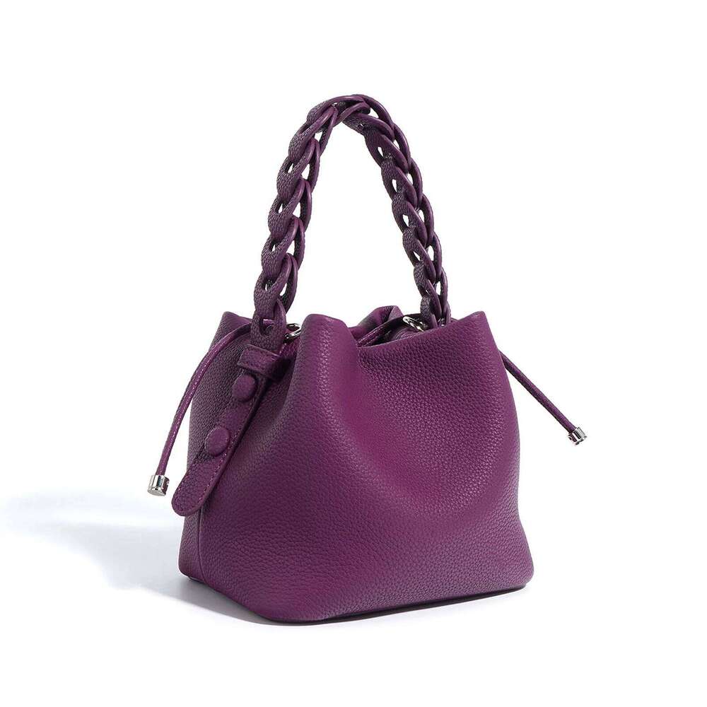 New Genuine Leather Bucket Spring Textured Commuting Versatile Shoulder Crossbody Elegant Handheld Bag St251110