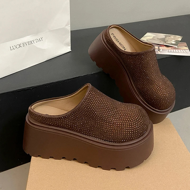 Flats Platform Women Mules Shoes Crystal Slippers Summer Fashion Woman Sandals Running Flip Flops Slingback Casual Shoes 251107