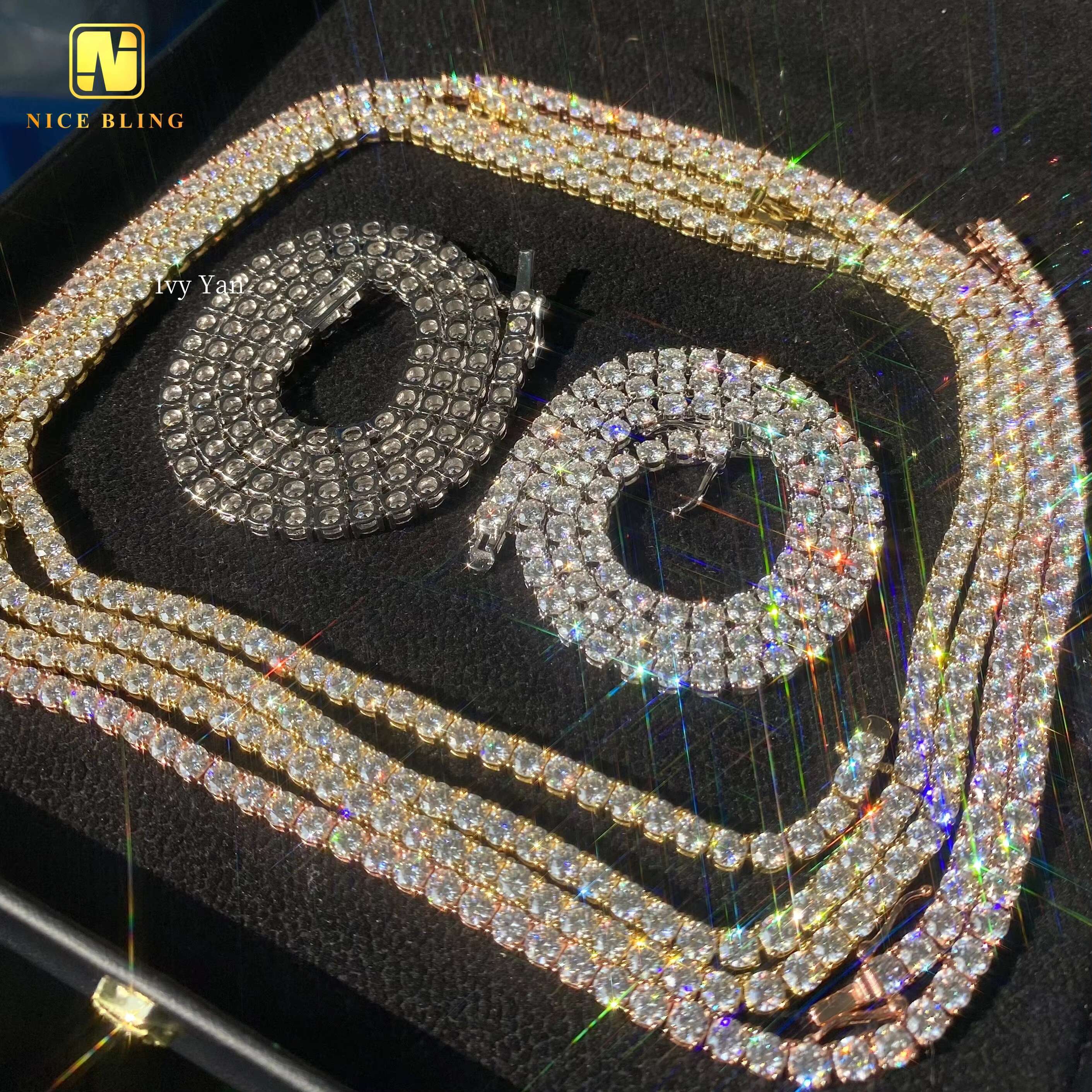 4mm VVS Silicon Tested with Sier Hip Hop Jewelry Bracelet, Necklace, Iced Tennis Chain