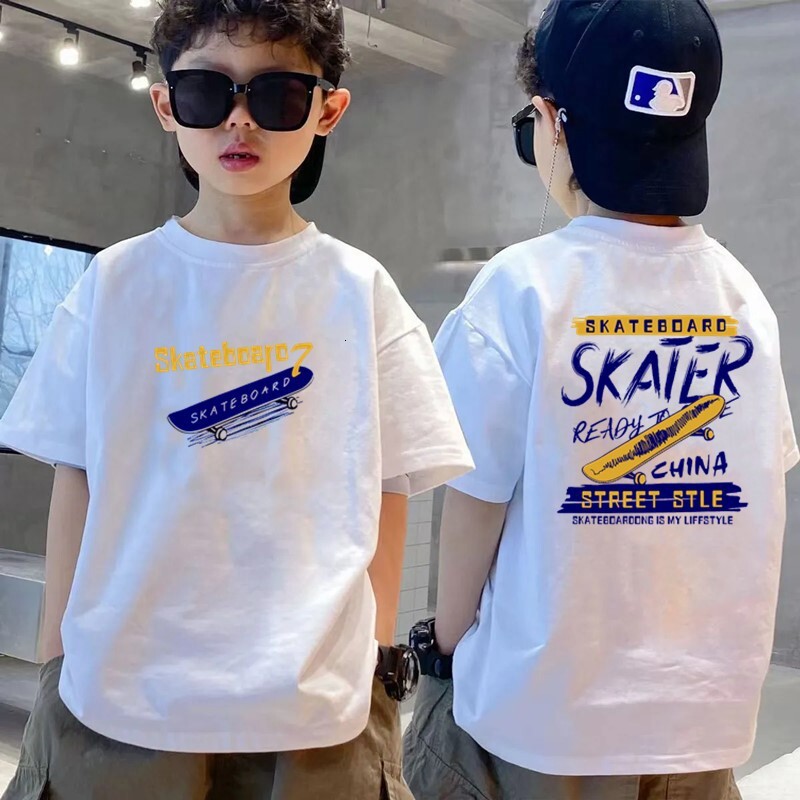 GS- Ddmyshoesvip Boys Short Sleeved Pure Cotton Loose Shoulder Top Summer Clothing Boys Big Children S T Shirt Trendy