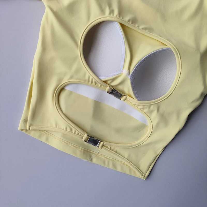 Hollow Back Fixed Chest Mat Yoga Set Long Sleeve Tight Shirt Tight Sports Top Weight Loss Elastic Fitness ClothingXJ250410