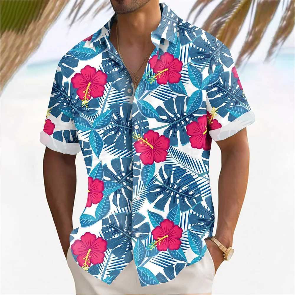 Factory printed mens Hawaiian beach shirt summer casual short sleeved lapel shirt holiday mens plus size mens clothing X2504101