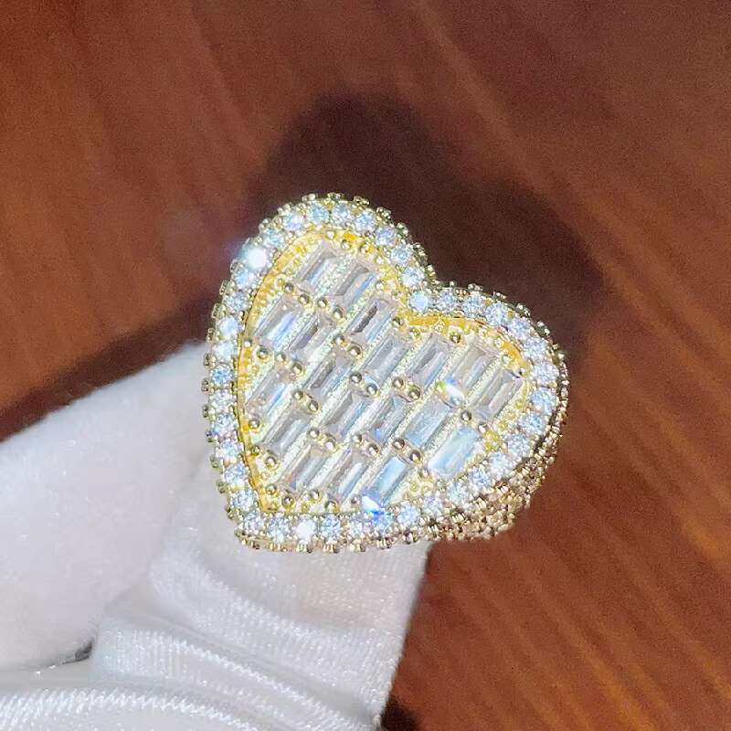 Hot Sale Hip Hop Jewelry Rectangle Diamond Luxury Heart Iced Out Ring VVS Moissanite Class S925 Silver Women Ring