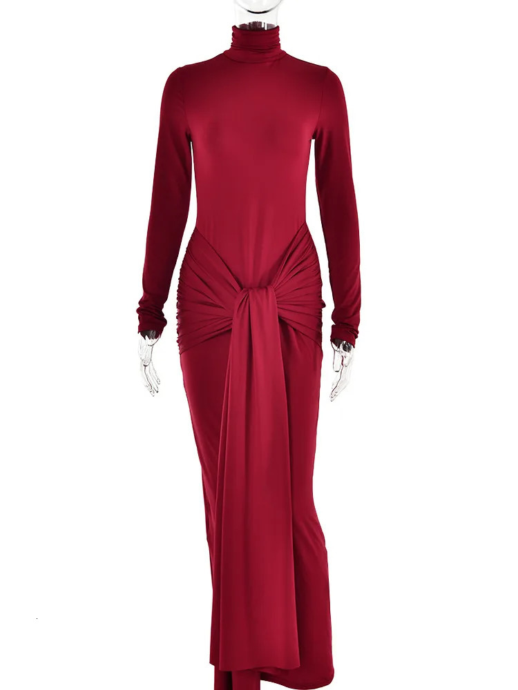 Article High neck long sleeved womens tight elastic lace long skirt autumn party club vest 250409