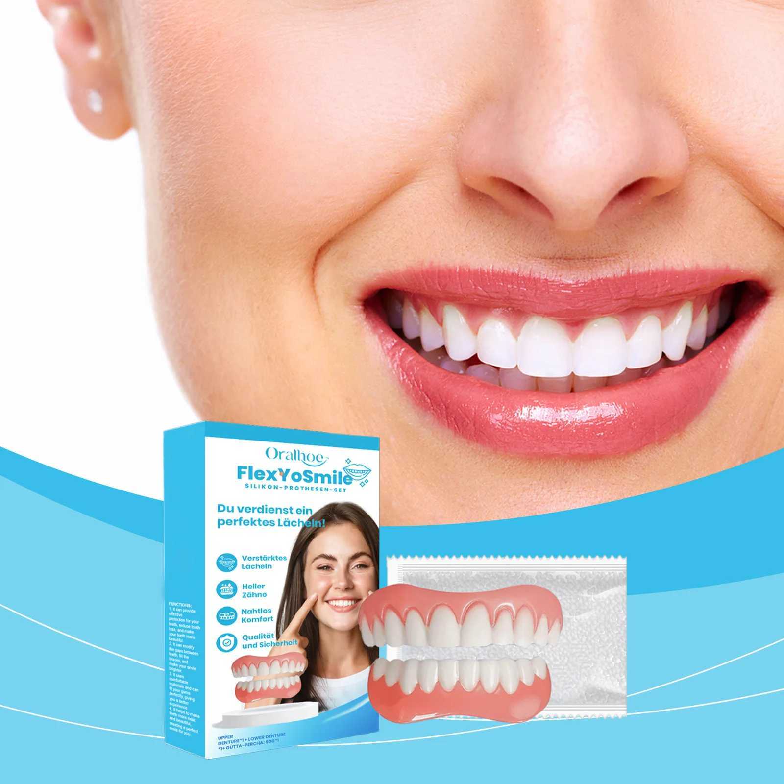 Oralhoe 1 set of silicone dentures temporary dentures whitening silicone dentures upper and lower veneers smile support set M250410