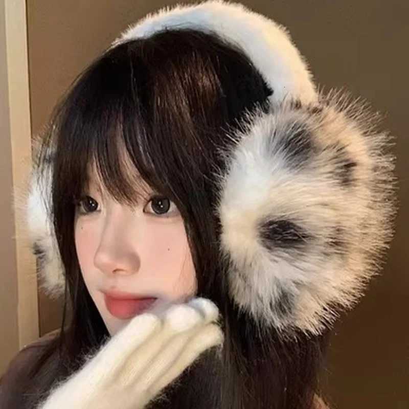 Korean Plush Leopard Print Furry Earmuffs Women Fashion Versatile Thicken Earflap Winter Windproof Warm Cycling Ear Protection W251110