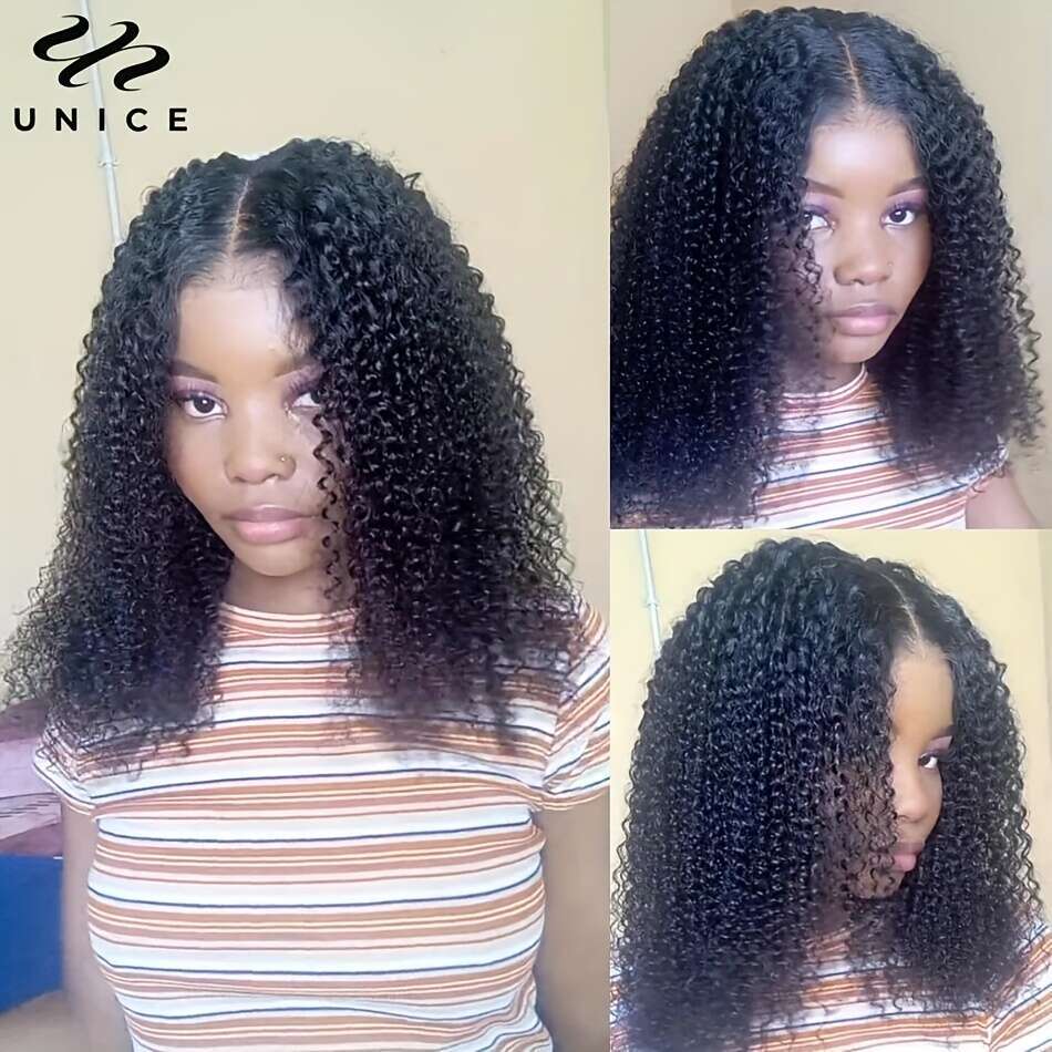 4X1 Middle Part Closure Kinky Human Hair Super Natural 4C Curly Lace Wig For Beginners Density