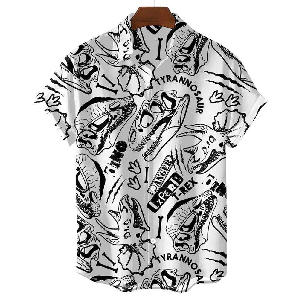 Cute cartoon dinosaur 3D printed mens/womens casual fashion short sleeved shirt mens button top oversized unisex clothing X250410