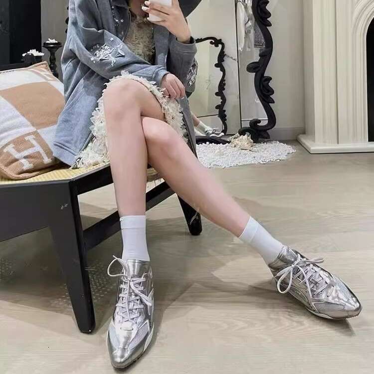 Woman Sandals New Fashion Pointed Sneakers Silver French Trendy Boxing Casual Leg Show Thin German Training Shoes