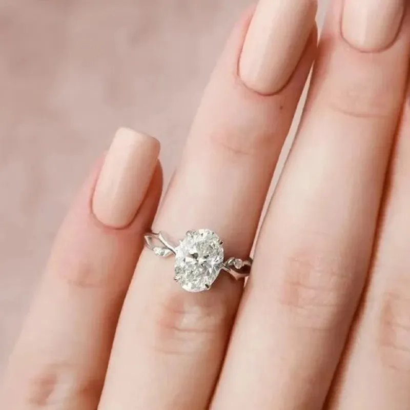 MT 2CT Oval Moissanite Ring for Women Vintage Fashion 925 Silver Bright D VVS1 Oval Cut White Moissanite Engagement Ring Women Wedding Jewelry Gift