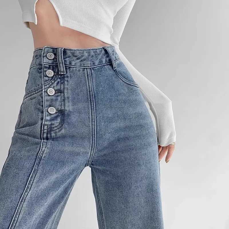 High-waisted Jeans Womens Loose-fit Straight-leg Trousers Draped Wide-leg Denim Pants C251110