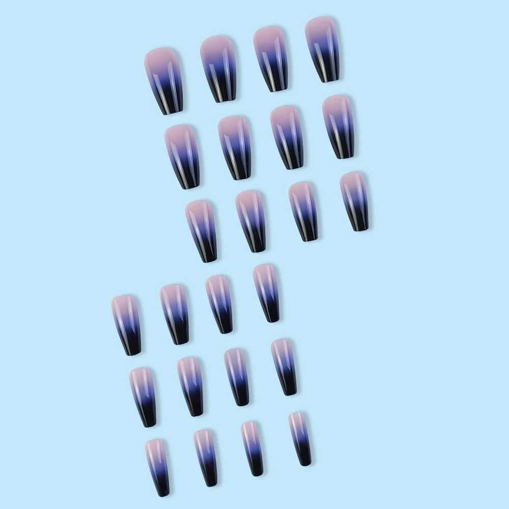 24 pieces of glossy medium length ballet dancer pressed nails pink and purple gradient fake nails artificial solid color fake nails W250410
