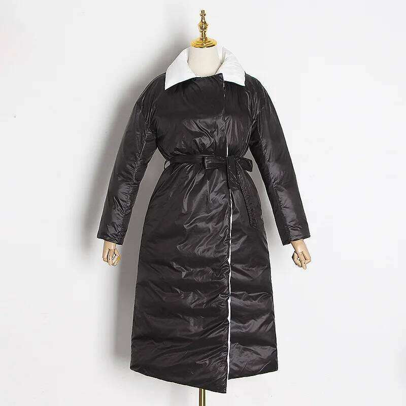 Winter Long Double Sided Use Jackets Parka Female Thick Knee Length Outwears Women White Duck Down Lace Up Warm Jacket