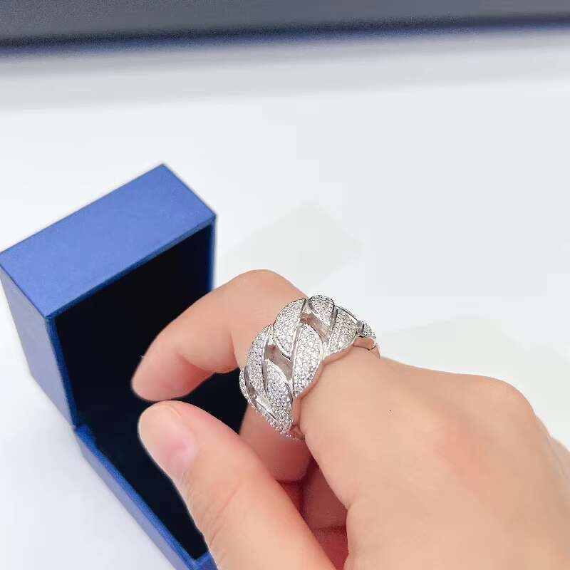 Sterling Silver Cuban S925 VVS Moissanite Diamond Luxury Ring Iced Out Diamond Hip Hop Rings Men