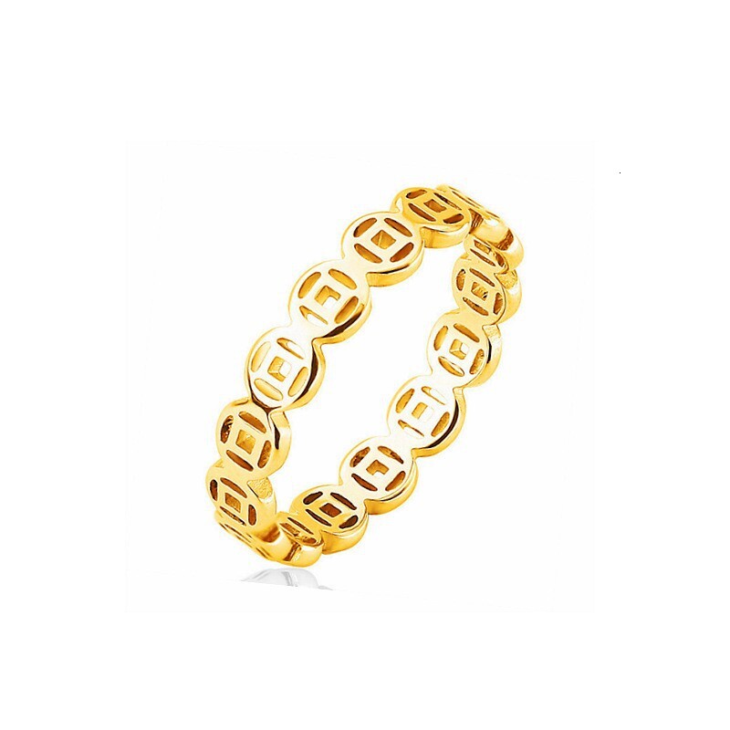 18K Gold Retro Titanium Steel Copper Coin Ring Stainless Steel Designer Ring Steel Wealth Attraction Fashion Ring Remittance Ring Index Finger Neutral