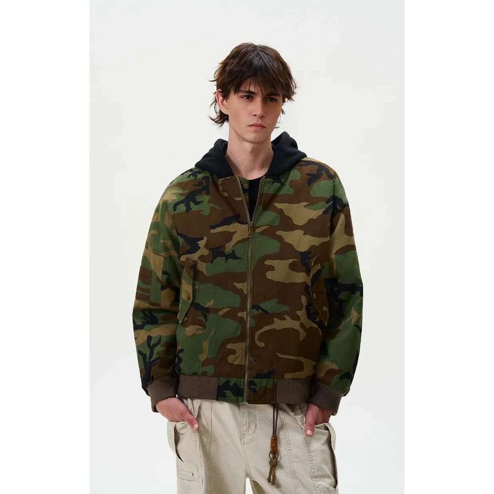Camouflage Thickened Cotton-Padded Coat Contrasting Hooded Jackets Street Wear Puffer Jacket