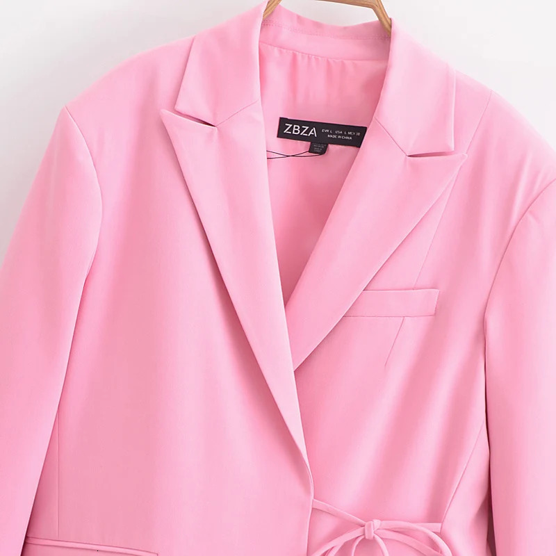 TRAF Womens Spring Elegant Jacket 2025 Long Sleeve Bow Lace Fashion Casual Office Pink Coat 250407