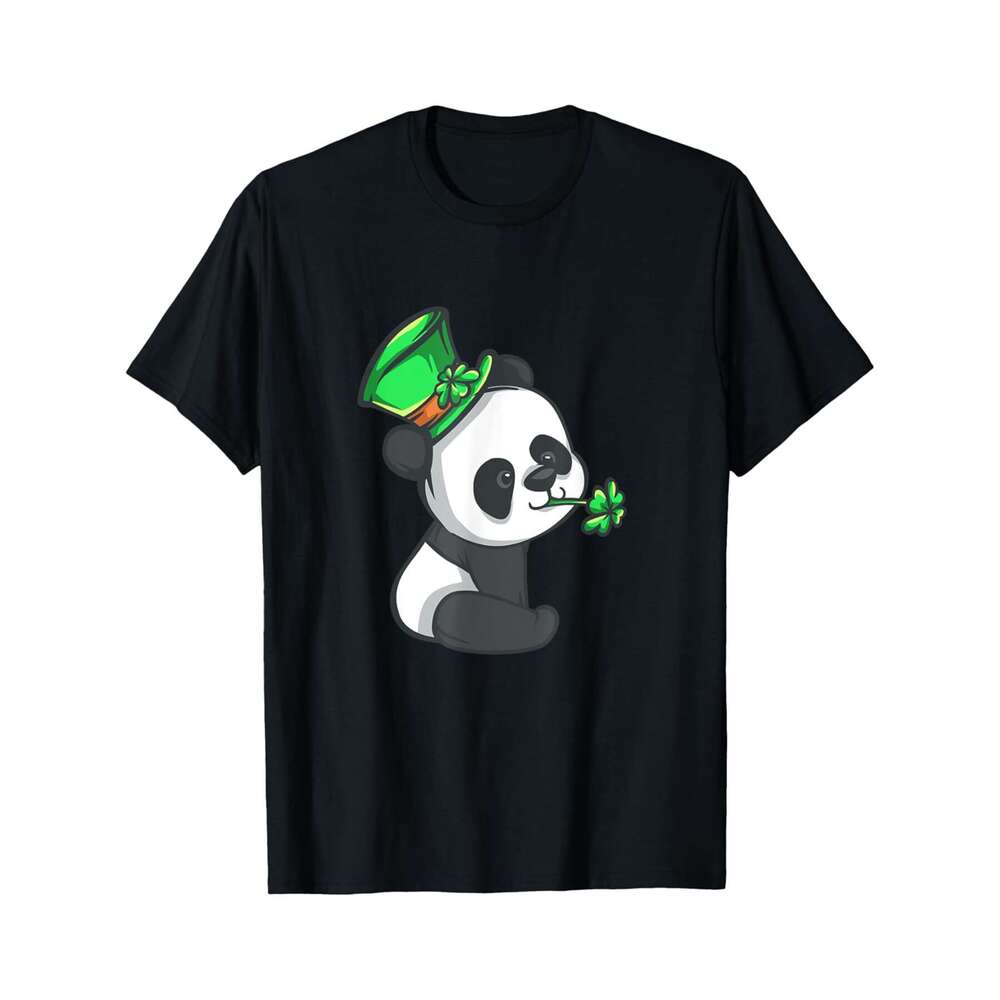 Designer T shirt St Patricks Day Shirt Giant Panda Leprechaun Shamrock Irish - 220g T shits
