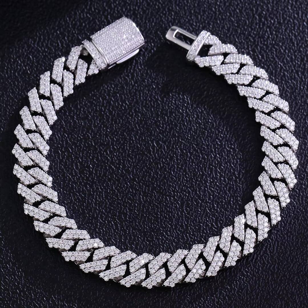 Ready to Ship 10mm 12mm Moissanite Miami Cuban Bracelet Chain Necklace 2 Rows for Men VVS D Iced Out Solid 925 Sterling Silver
