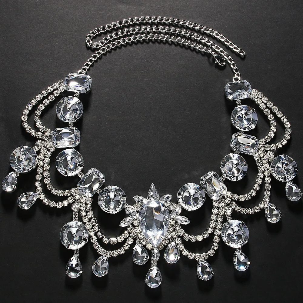 Exaggerated Water Drop Shape Statement Choker Necklaces Women Geometry Crystal Necklace for Party Jewelry Accessories 250409