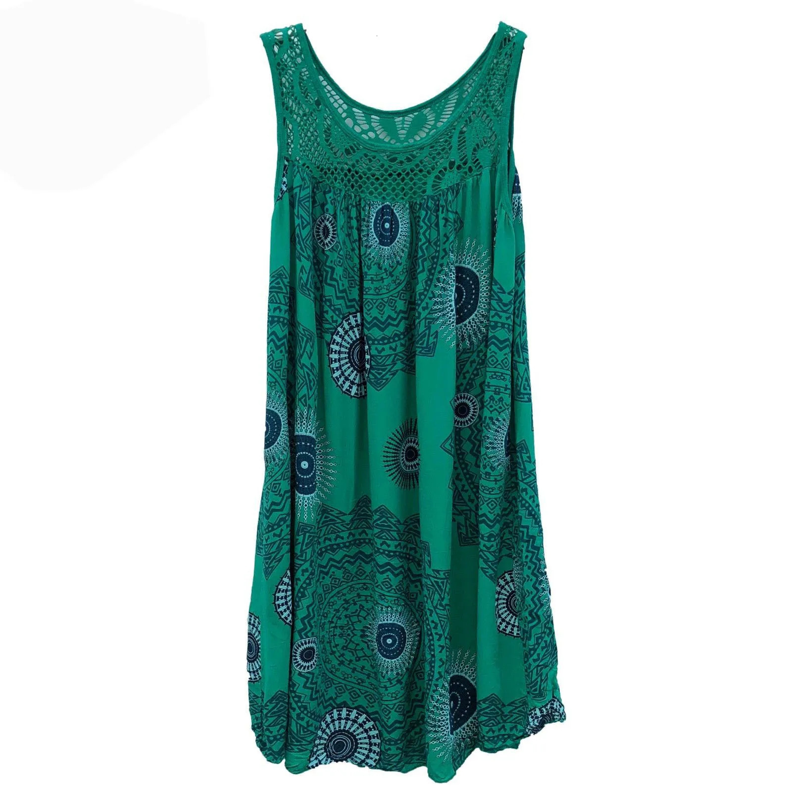 Womens clothing summer sleeveless dress lace print sleeveless large swing loose sexy dress long skirt plus size 250409