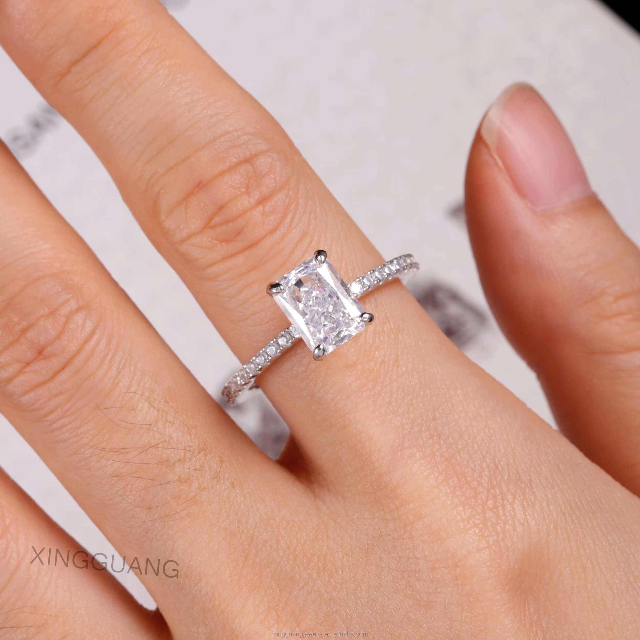 XG 2CT Radiant Diamond Rings for Women VVS Moissanite Lab Grown Diamond Rings Custom Rings Silver 10 14 18 k Gold Fine Jewelry