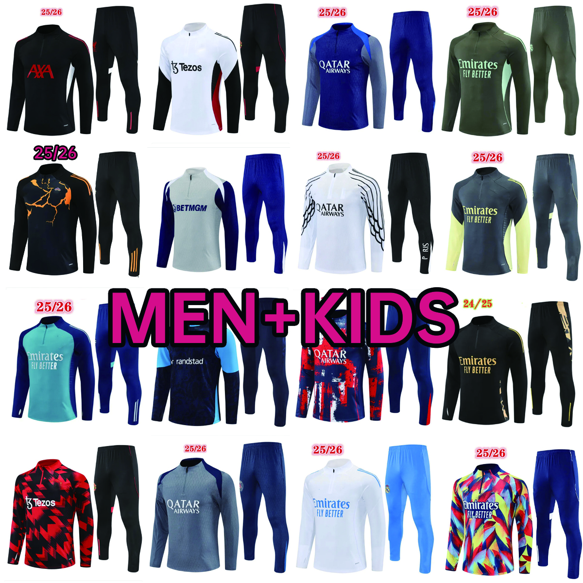 25 26 soccer tracksuit Men and kids kit 2025 football tracksuit training suit 21 22 24 25 jogging Survetement football chandal futbol Black White 66666