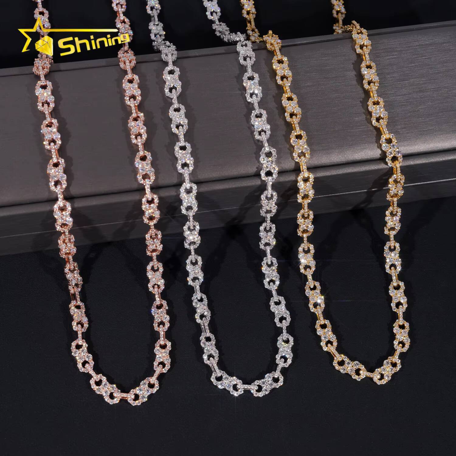 New Hip Hop Design Moissanite Infinity Link Chain Iced Out 925 Silver Men Gold Plated Moissanite Cuban Necklace