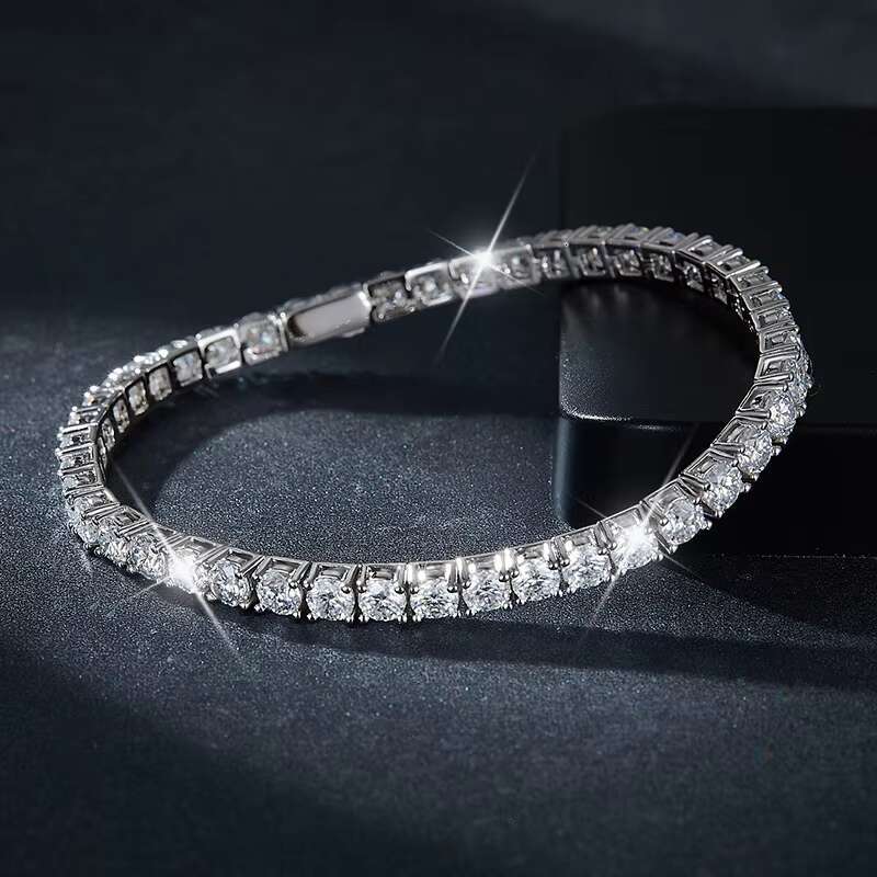 Temperament 925Sterling Silver Gold-plated Hip Hop Tennis Chain 3mm 5mm Full Inlaid Bracelet Moissanite Bracelet